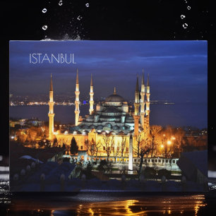 Cartão Postal Cenário Noturno da Mesquita Azul de Istambul Turqu