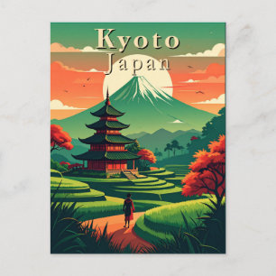Cartão Postal Cenário retrô do Japão em Kyoto Pagode Montanha Fu