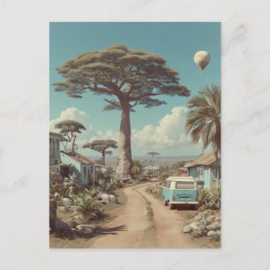 Cartão Postal Cenário Sonhador de Baobá com Caravana Vintage