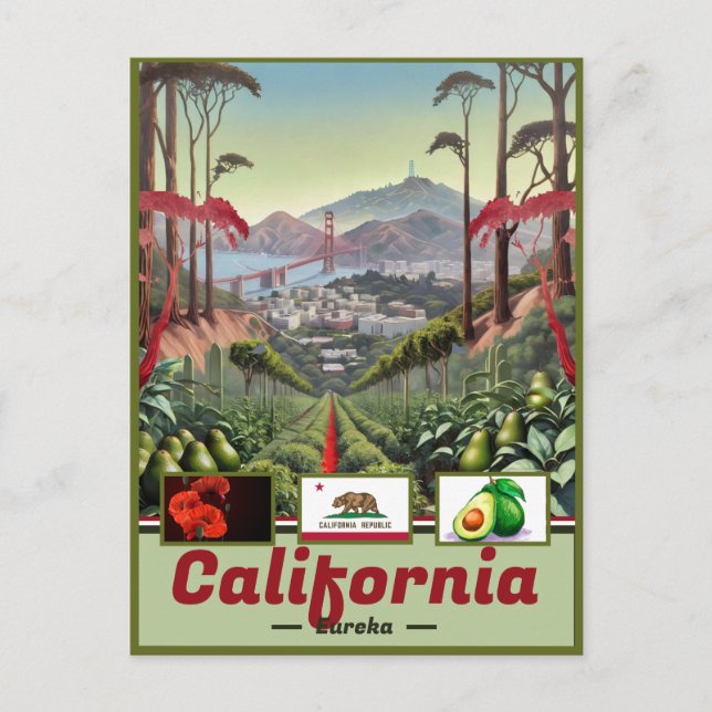 Cartão Postal Cenário Surreal dos Sonhos da Califórnia: Emblema  (Frente)