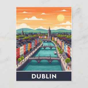 Cartão Postal Cenário Urbano Colorido de Dublin – Rio Liffey e P