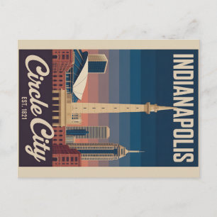 Cartão Postal Cenário Urbano Retrô da Cidade de Indianapolis Ind