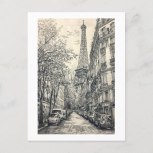 Cartão Postal Cenas de Paris Desenhadas à Mão