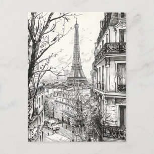 Cartão Postal Cenas de Paris Desenhadas à Mão