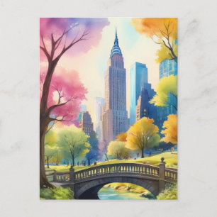 Cartão Postal Central Park de NYC em V Watercolor Painting 1