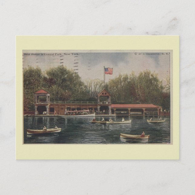 Cartão Postal Central Park NY, Boat House, Vintage (Frente)