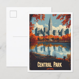 Cartão Postal Central Park NYC USA Vintage Illustration Viagem