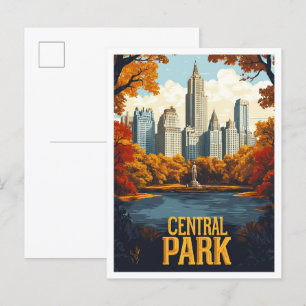 Cartão Postal Central Park NYC USA Vintage Illustration Viagem