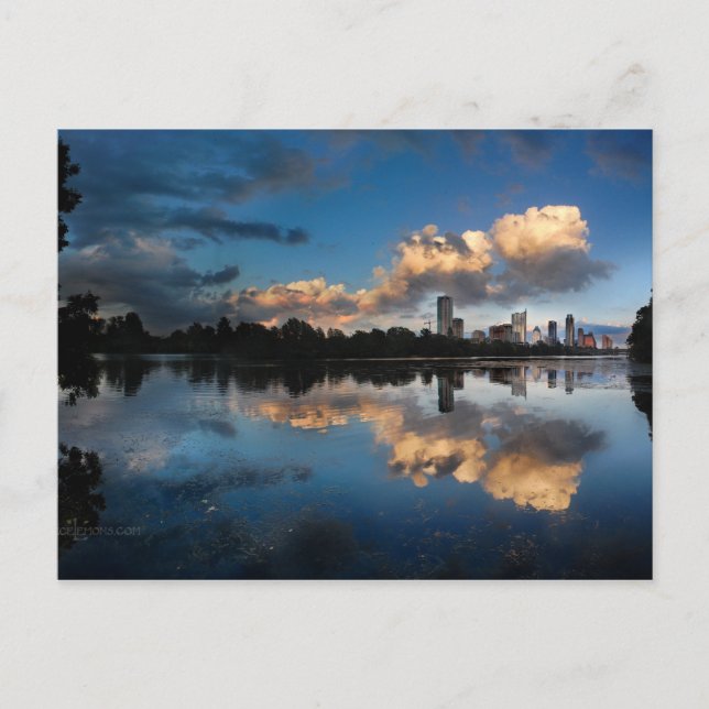 Cartão Postal Centro Austin Texas Skyline Sunset Ladybird Lake (Frente)