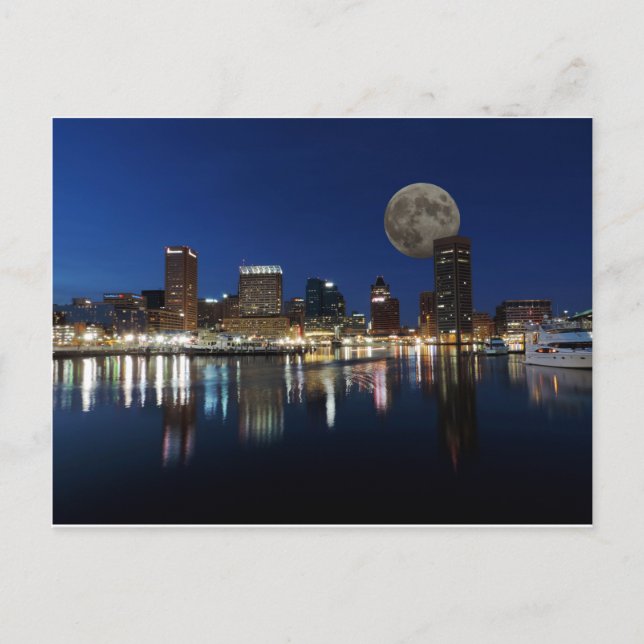 Cartão Postal Centro Baltimore Maryland Dusk Skyline Moon (Frente)