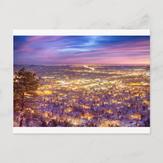 Cartão Postal Centro Boulder Colorado City Lights Sunrise (Frente)