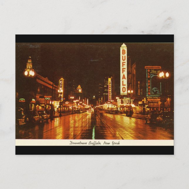 Cartão Postal Centro Buffalo NY à noite (Frente)