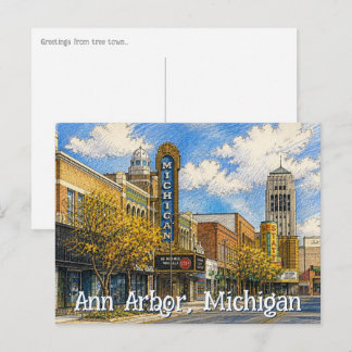 Cartão Postal Centro de Ann Arbor, Michigan Estilo Desenhado à M