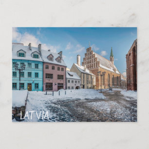 Cartão Postal Centro de cidade de inverno de neve em Riga, Letón