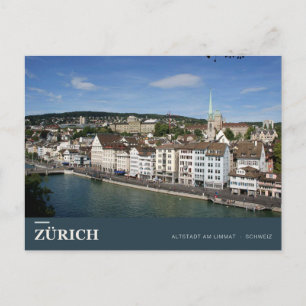 Cartão Postal Centro histórico de Zurique à beira do Limmat