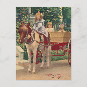 Cartão Postal cerca de 1910 crianças e carroças