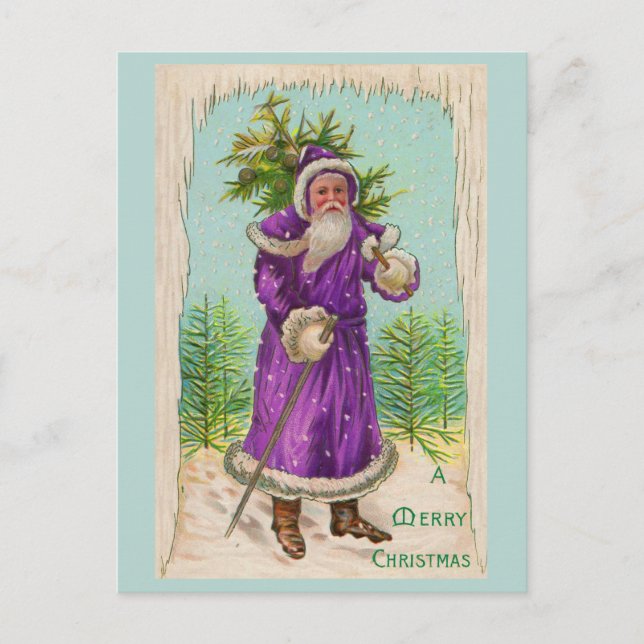 Cartão Postal cerca de 1910 Papai Noel em robe roxo (Frente)