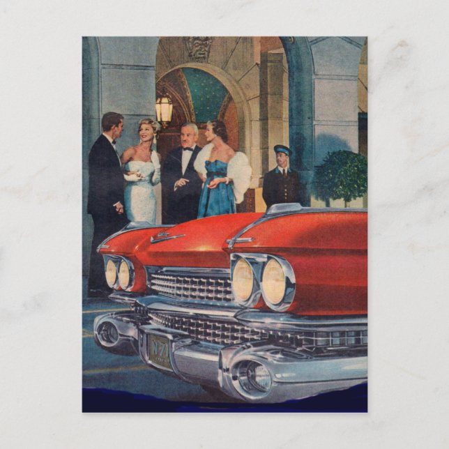 Cartão Postal cerca de 1960 Cadillac vermelho (Frente)