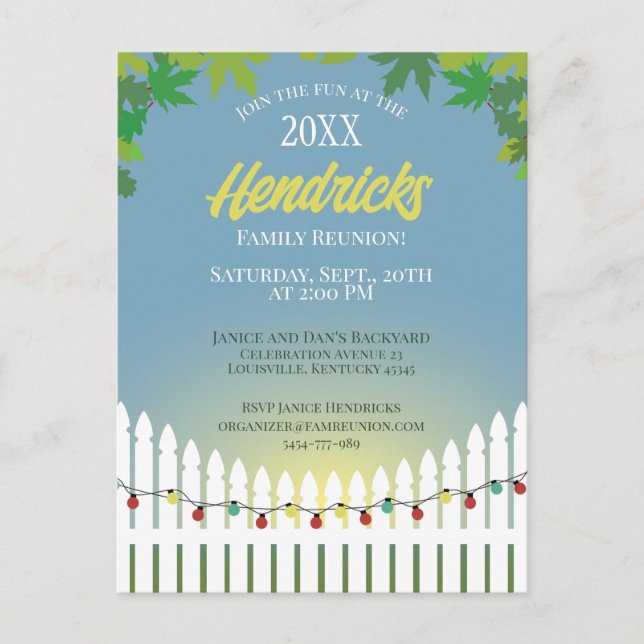 Cartão Postal Cerca de piquete de Reunião da Família Bonita deco (Frente)