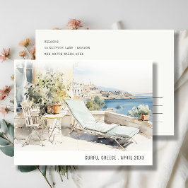 Cartão Postal Cérciro Grécia Paisagem Aquarela Viagem