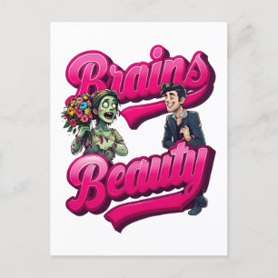 Cartão Postal Cérebros e Beleza - Design de Humor Zombie