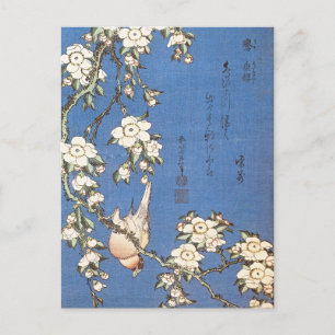 Cartão Postal Cereja e Bullfinch chorando por Hokusai