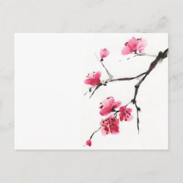 Cartão Postal Cereja florescente. Primavera. Tinta e pincel.
