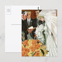 Cartão Postal Cerimônia de Casamento Antigo com Noiva e Noivo