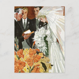 Cartão Postal Cerimônia de Casamento Antigo com Noiva e Noivo