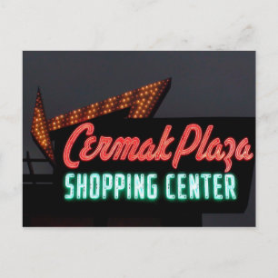 Cartão Postal Cermak Plaza, Neon Sinal Em Berwyn Il.