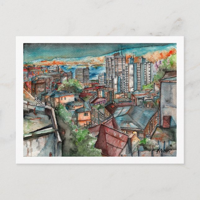 Cartão Postal Cerro Concepción de noche (Acuarela). (Frente)