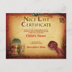 Cartão Postal Certificado de Lista Nice de Papais noeis Personal