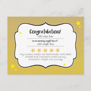 Cartão Postal Certificado de Parabéns da Dieta Estrela de Ouro F