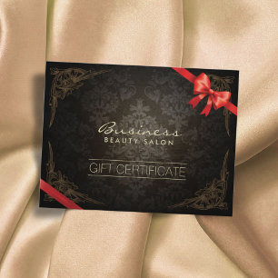 Cartão Postal Certificado de Presente de Fita Vermelha do Damask