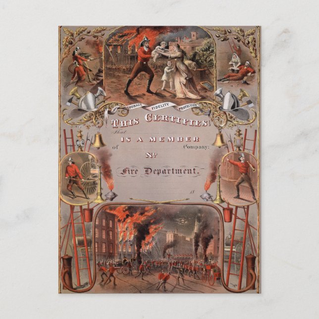 Cartão Postal Certificado do Vintage Fireman (Frente)