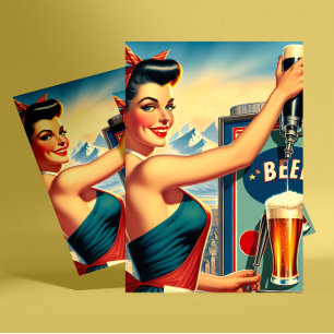 Cartão Postal Cerveja Retro Pin-up