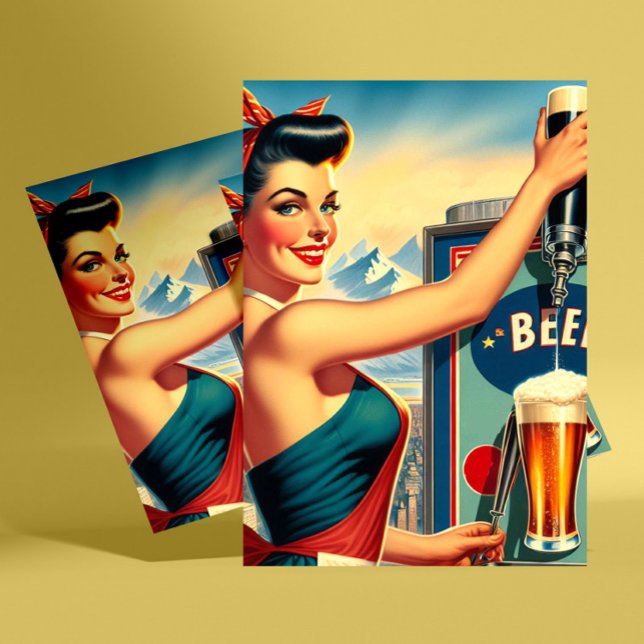 Cartão Postal Cerveja Retro Pin-up (Criador carregado)