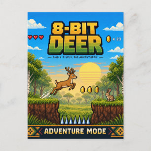 Cartão Postal Cervo, Arte Pixel Retro de 8 Bits