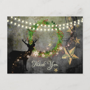 Cartão Postal Cervo, Coroa de Natal, Luzes e Estrelas Obrigado