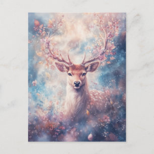Cartão Postal Cervo Filhote com Chifre Florido Cor-de-Rosa