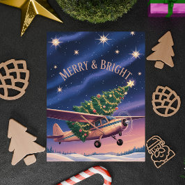 Cartão Postal Cessna Airplane carries Christmas Tree Photo Funny