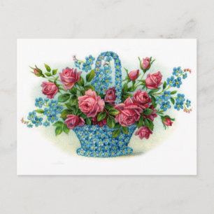 Cartão Postal Cesta de Flor Azul