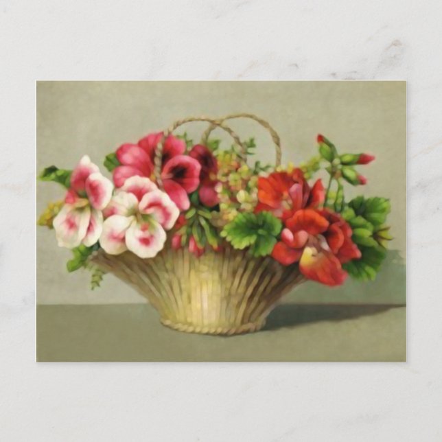 Cartão Postal Cesta de Flor da Vintage (Frente)