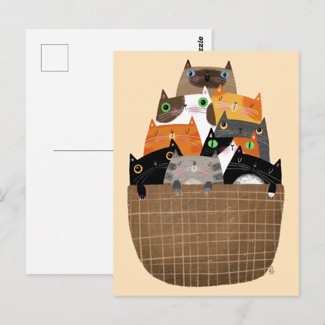 Cartão Postal Cesta de Kittens (Frente/Verso)