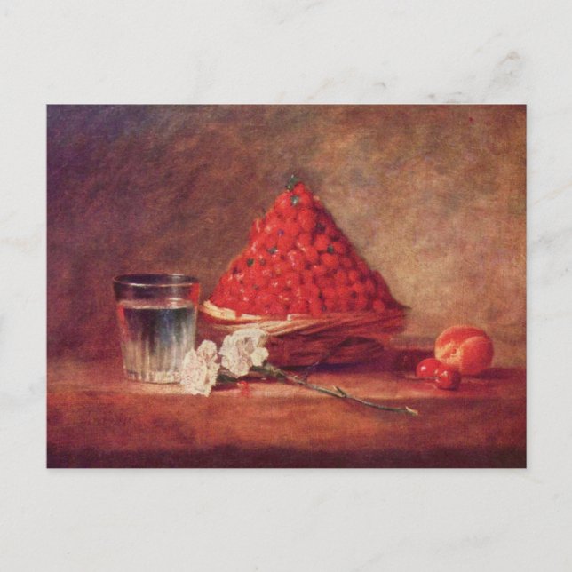 Cartão Postal Cesta de Morango por Jean Baptiste Chardin Postcar (Frente)