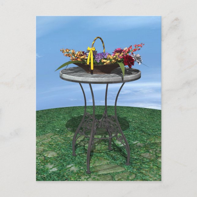 Cartão Postal Cesta de Vintage de Flores (Frente)