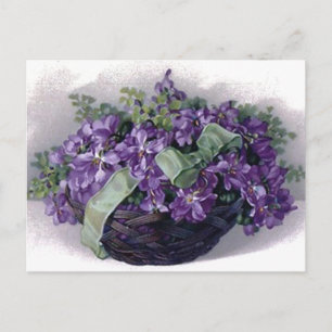 Cartão Postal Cesta de Violetas Vintage