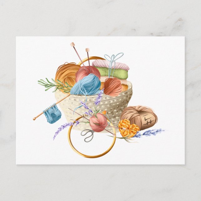 Cartão Postal Cesta de Yarn para tricô (Frente)