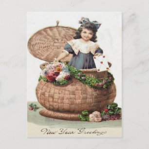 Cartão Postal Cesto de Carta de Guirlanda de Coroa de Menina Bon