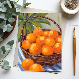Cartão Postal Cesto de Pintura de Citros de Fruta de Laranjas